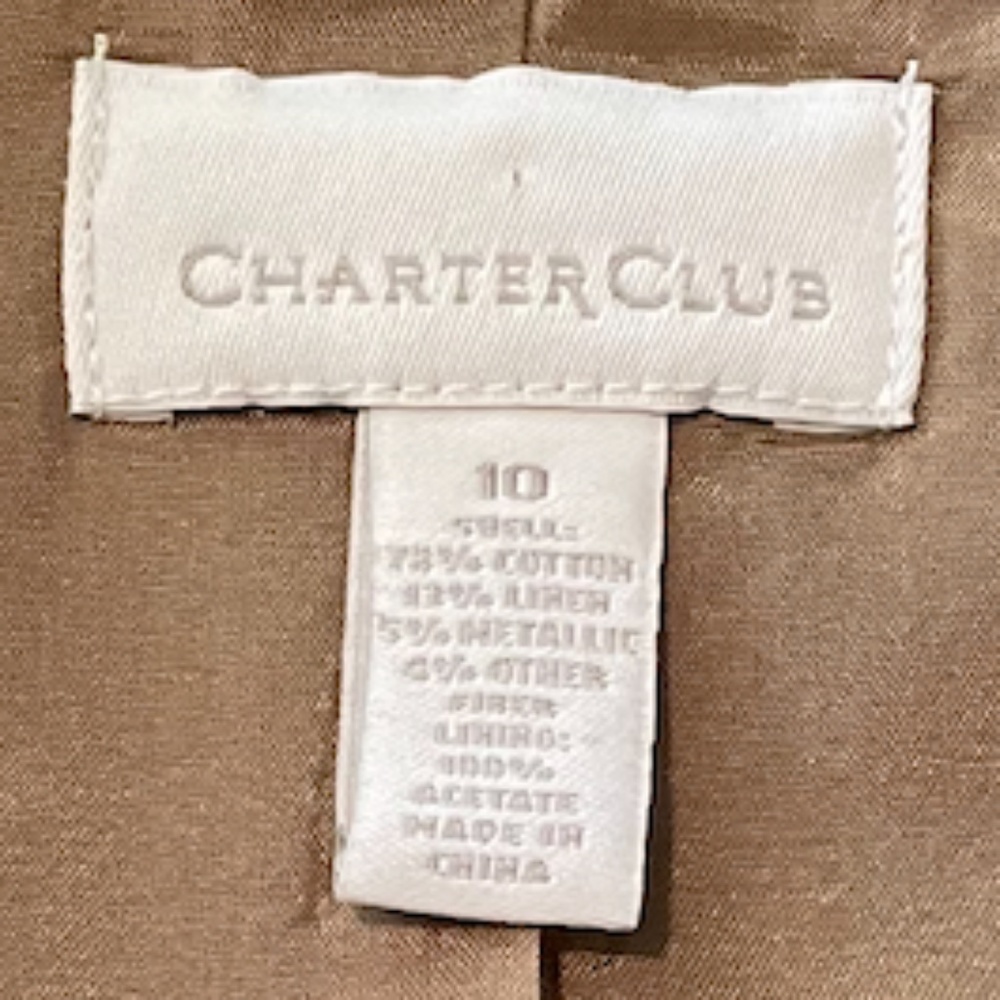 Charter Club Cropped Blazer - Champagne Gold Metallic - Size 10 - Picture 9 of 10